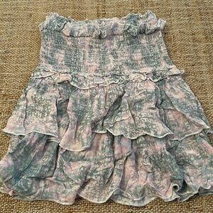 Skylar + Madison Pink and Green Smocked Ruffle Tiered Top Size Medium
